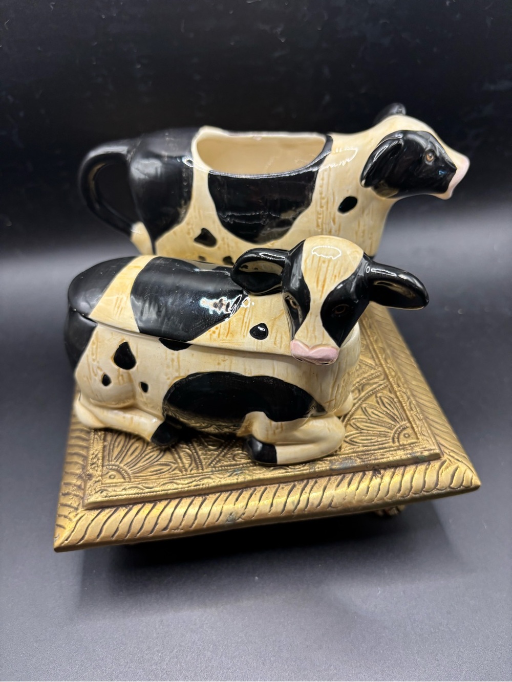 Otagiri Black & Cream Ceramic Cow Creamer and Sugar Set